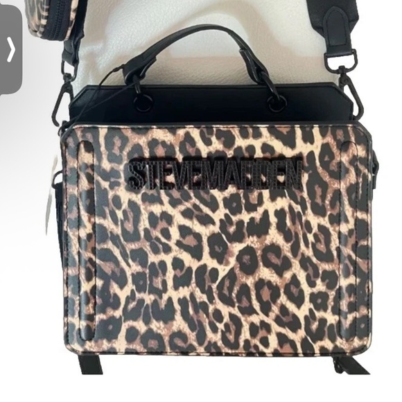 NWT STEVE MADDEN Bevelyn LEOPARD SATCHEL CROSSBODY BAG Black RHINESTONE TIKTOK‎ - Picture 4 of 10